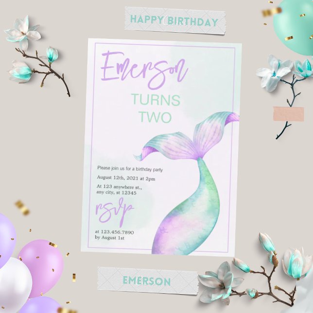 Invitación de cumpleaños cola de sirena pastel (Subido por el creador)