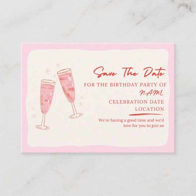 Invitación de cumpleaños color rosa burbujeante (Anverso)