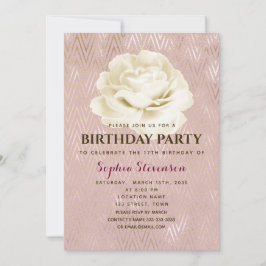 Invitación de cumpleaños color rosa elegante y flo