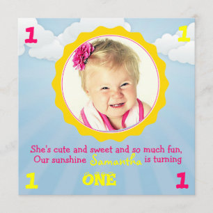 Invitación de cumpleaños color rosa y amarillo a l