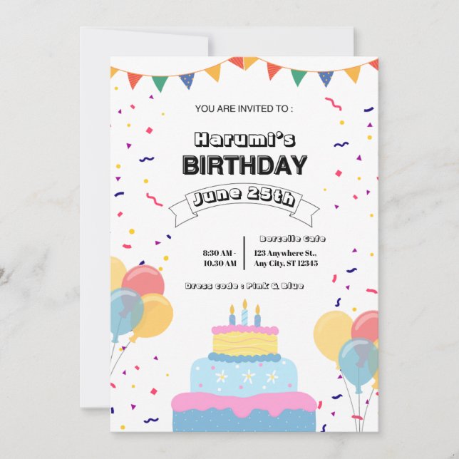 Invitación de cumpleaños colorida (Anverso)