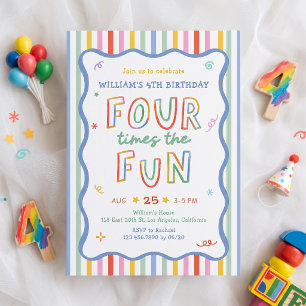 Invitación de cumpleaños colorida Cuatro Veces El 