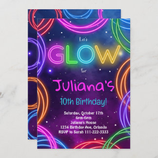 Invitación de cumpleaños colorida de Neon Glow