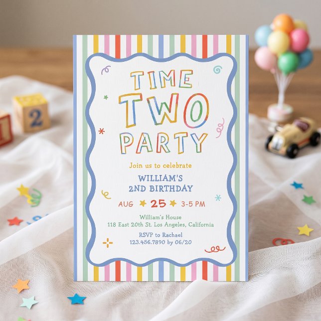Invitación de cumpleaños colorida de Time Two Part (Subido por el creador)