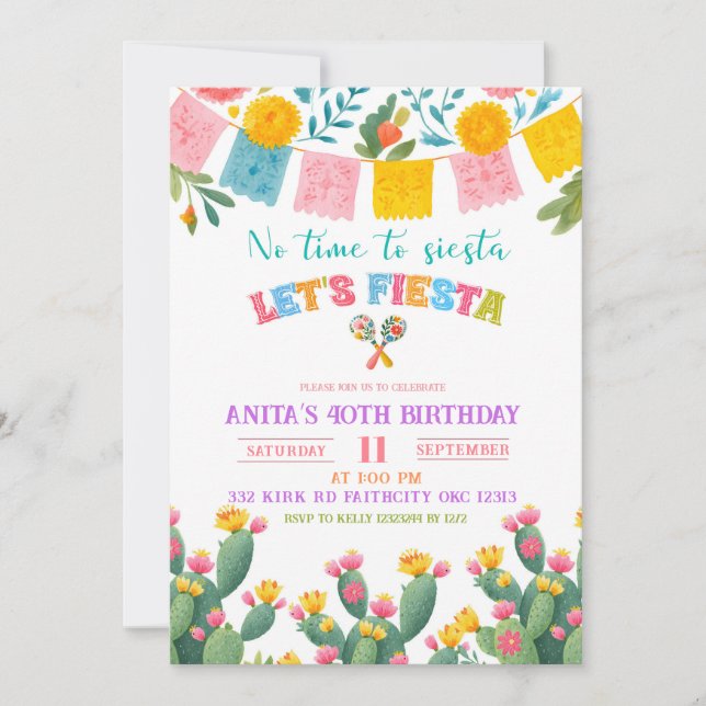 Invitación de cumpleaños Colorida Fiesta Let's (Anverso)