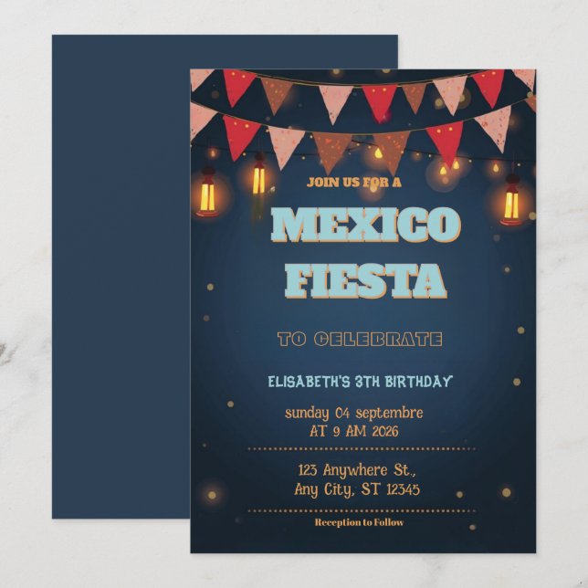Invitación de cumpleaños Colorida Fiesta Mexicana (Anverso / Reverso)