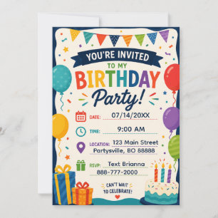 Invitación de cumpleaños colorida para niños Cum