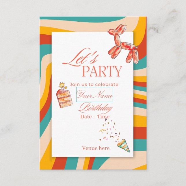 Invitación de cumpleaños colorida "Vamos a festeja (Anverso)