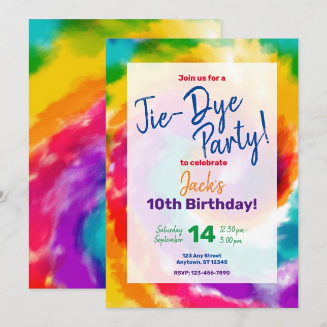 Invitación de cumpleaños colorida y divertida (Anverso / Reverso)