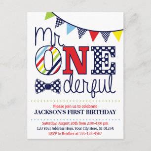 Invitación de cumpleaños Colorido Sr. ONEderful