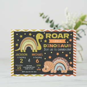 Invitación de Cumpleaños Compartido de Dinosaurio 