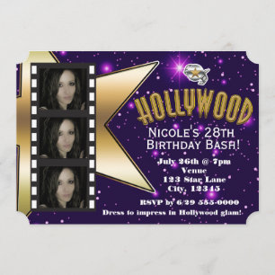 Invitación de cumpleaños con 3 fotos y estrellas p