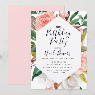 Invitación de cumpleaños con acuarela floral para 