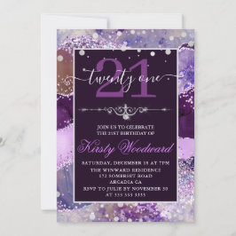 Invitación de cumpleaños con ágata de purpurina ro
