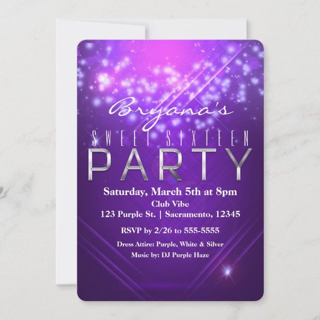 Invitación de cumpleaños con ambiente de Purple Sp (Anverso)