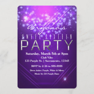 Invitación de cumpleaños con ambiente de Purple Sp