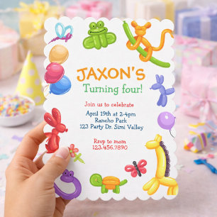 Invitación de cumpleaños con animales de globos, g
