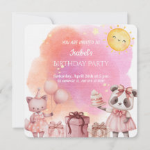 Invitación de cumpleaños con animales de pastel du