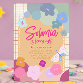Invitación de cumpleaños con arco de niña con flor
