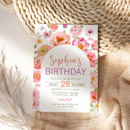 Invitación de cumpleaños con arco floral acuarela