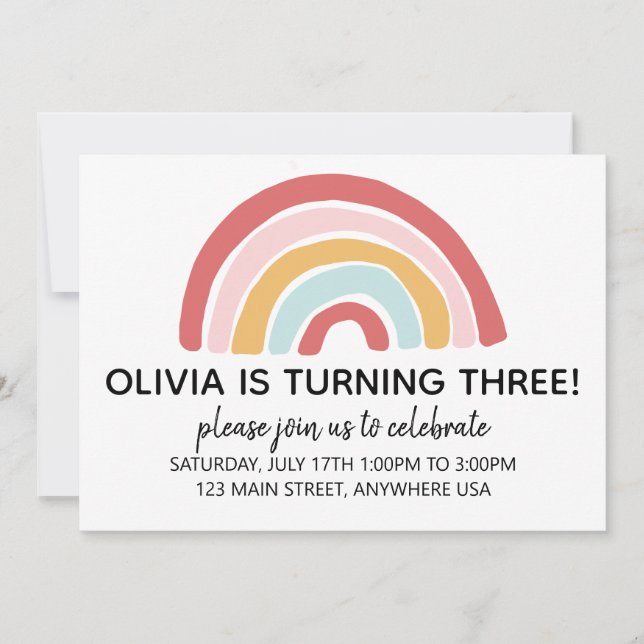 Invitación de cumpleaños con arcoiris (Anverso)