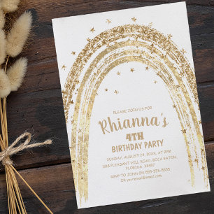 Invitación de cumpleaños con arcoíris dorado lindo