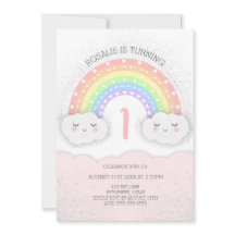Invitación de cumpleaños con arcoiris y nubes | Ro