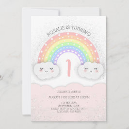 Invitación de cumpleaños con arcoiris y nubes | Ro