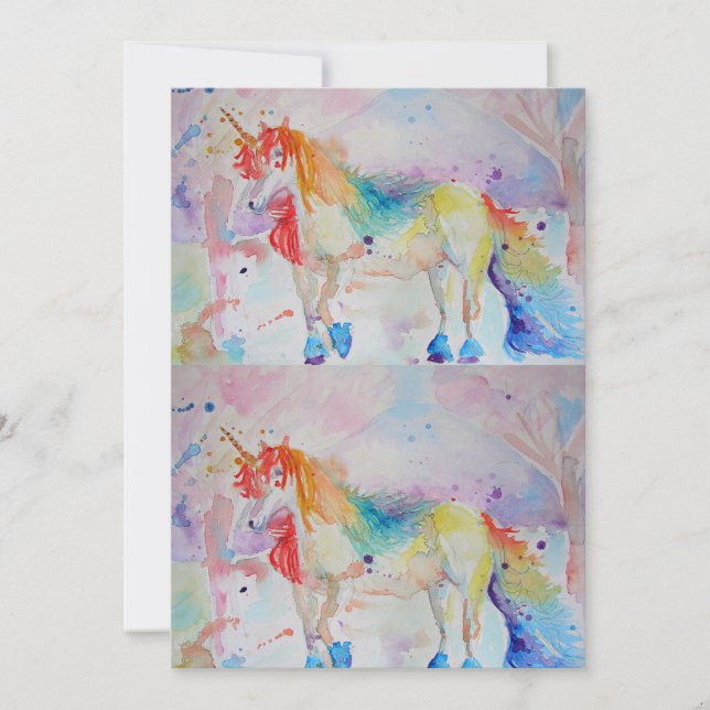 Invitación de cumpleaños con arte de unicornio en  (Anverso)