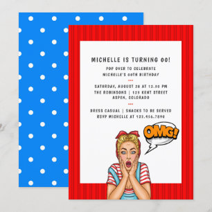 Invitación de cumpleaños con arte pop de cómic