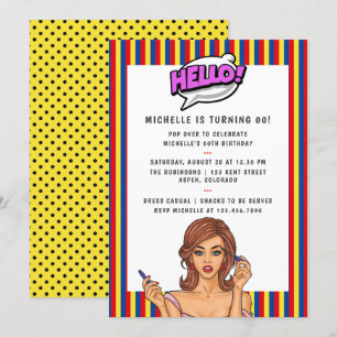 Invitación de cumpleaños con arte pop de cómic
