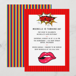 Invitación de cumpleaños con arte pop de cómic