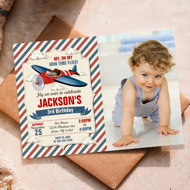 Invitación de cumpleaños con avión | El tiempo vue (Subido por el creador)