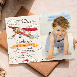 Invitación de cumpleaños con avión vintage