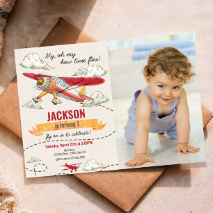 Invitación de cumpleaños con avión vintage retro