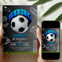 Invitación de cumpleaños con balón de fútbol