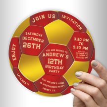 Invitación de cumpleaños con balón de fútbol con t