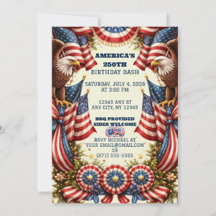 Invitación de cumpleaños con bandera estadounidens