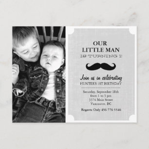 Invitación de cumpleaños con bigote gris y negro p
