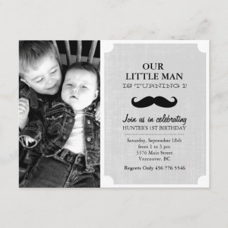 Invitación de cumpleaños con bigote gris y negro p