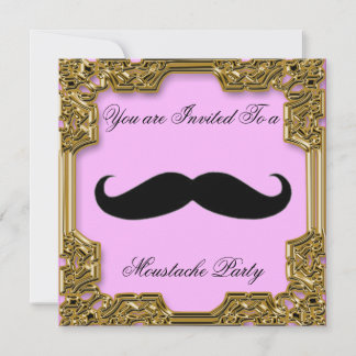 Invitación de cumpleaños con bigote Rosa