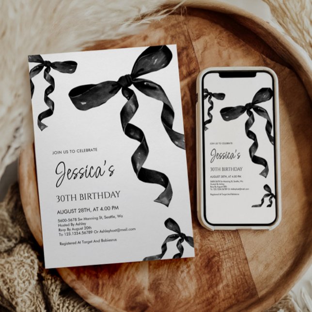 Invitación de cumpleaños con Black Bow (Subido por el creador)
