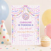 Invitación de cumpleaños con bola de discoteca de