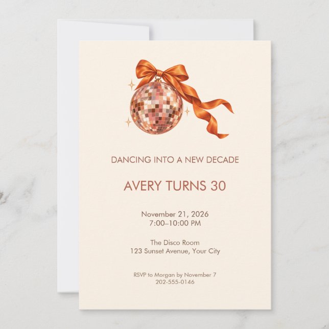Invitación de cumpleaños con bola de discoteca de  (Anverso)