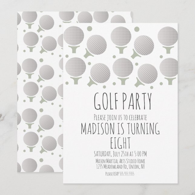 Invitación de cumpleaños con bolas de golf en mini (Anverso / Reverso)