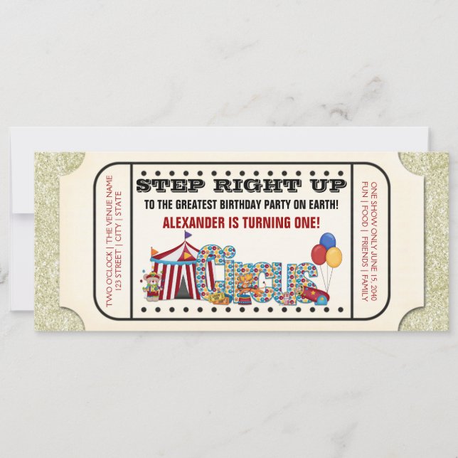Invitación de Cumpleaños con Boleto de Circo Antig (Anverso)