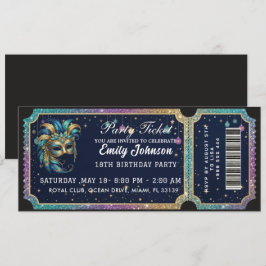 Invitación de cumpleaños con boleto de fiesta dora