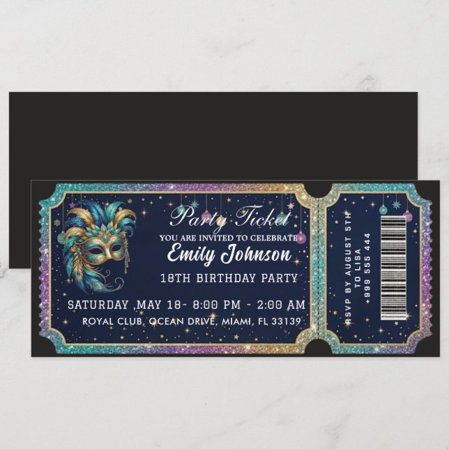 Invitación de cumpleaños con boleto de fiesta dora (Anverso / Reverso)