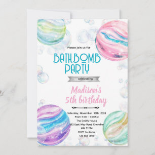 invitación de cumpleaños con bomba de baño