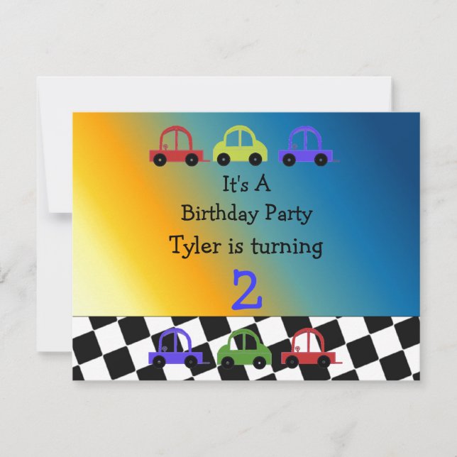 Invitación de cumpleaños con borde a cuadros de co (Anverso)